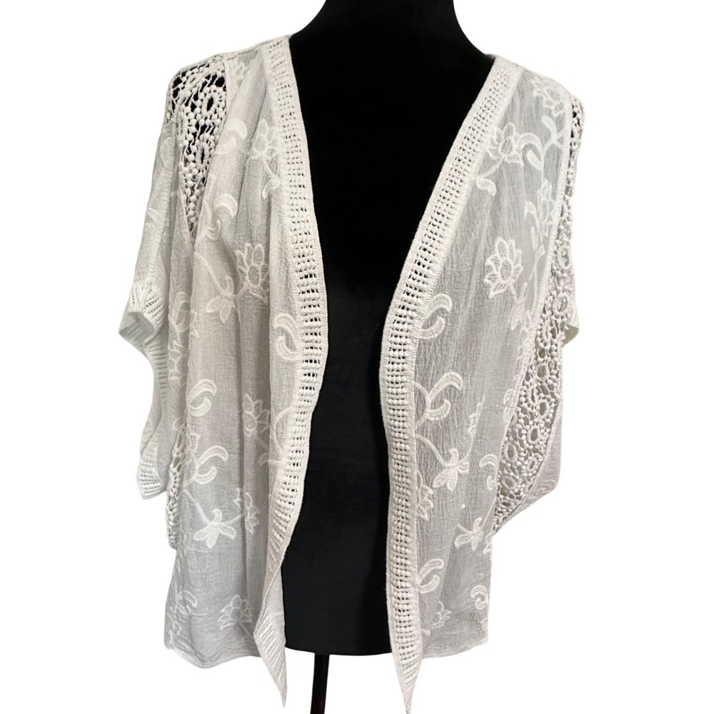Vince Camuto White Embroidered Crochet Lace Kimono Swim Cover Up OS - Picture 5 of 10